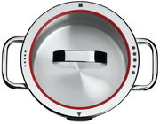 Bratentopf mit Deckel, Edelstahl, Draufsicht, 24 cm Durchmesser, rote Dichtung