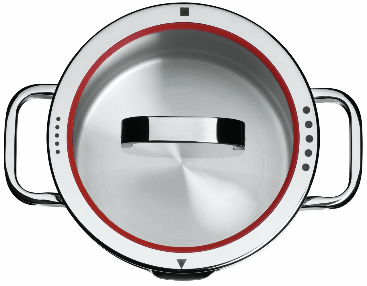 Bratentopf mit Deckel, Edelstahl, Draufsicht, 24 cm Durchmesser, rote Dichtung