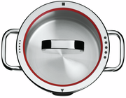 Bratentopf mit Deckel, Edelstahl, Draufsicht, 24 cm Durchmesser, rote Dichtung