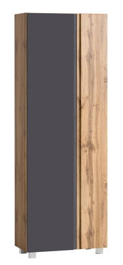 Hochschrank 65 cm mit Holz- und Dunkelgrau-Optik, Frontalansicht