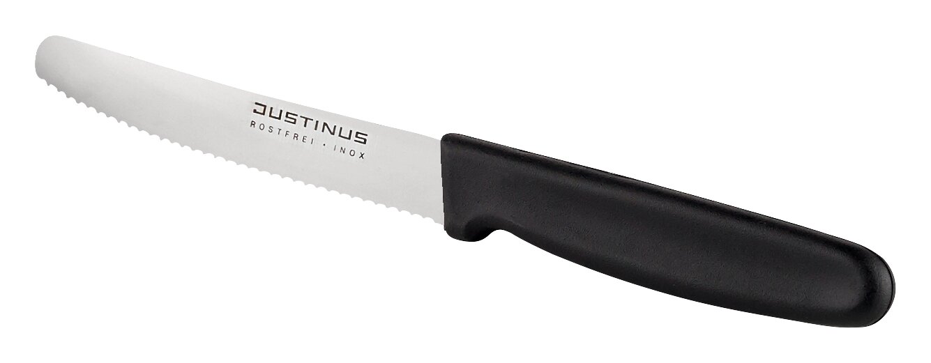 Justinus Brötchenmesser FineCut 11cm FINECUT Brötchenmesser FineCut 11cm mit schwarzem Griff, seitliche Ansicht