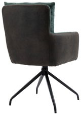 Rückansicht eines modernen Sessels mit schwarzem Stoffbezug und schwarzem Metallgestell.