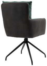 Rückansicht eines modernen Sessels mit schwarzem Stoffbezug und schwarzem Metallgestell.