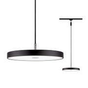 Moderne zwarte hanglamp Hildor in zijaanzicht, met een slank, rond ontwerp en een witte lichtverspreider.