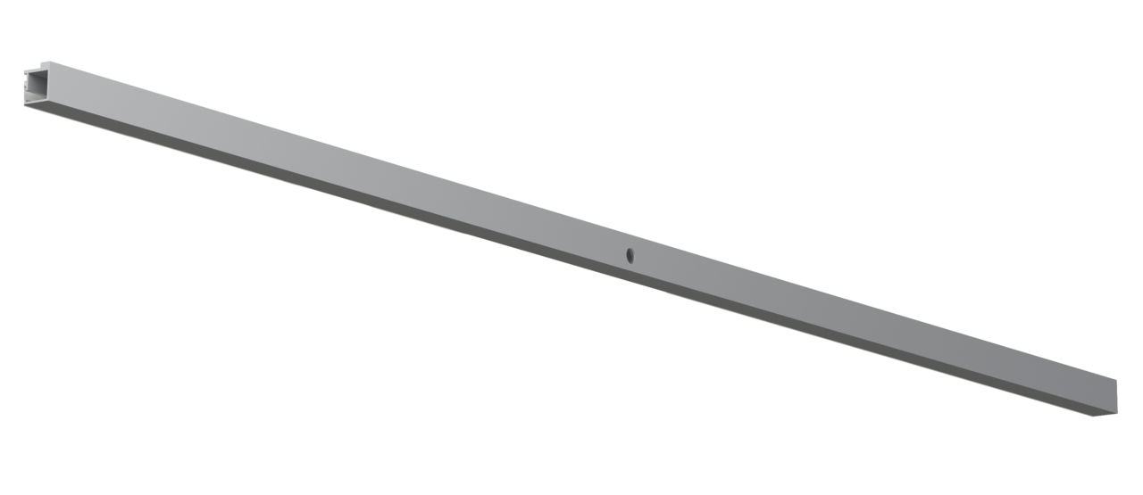 Schräge Ansicht einer langen, schmalen LED-Innenbeleuchtung in Silber.