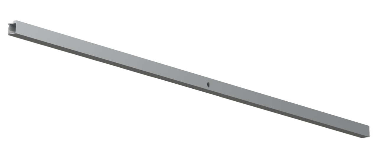 Schräge Ansicht einer langen, schmalen LED-Innenbeleuchtung in Silber.