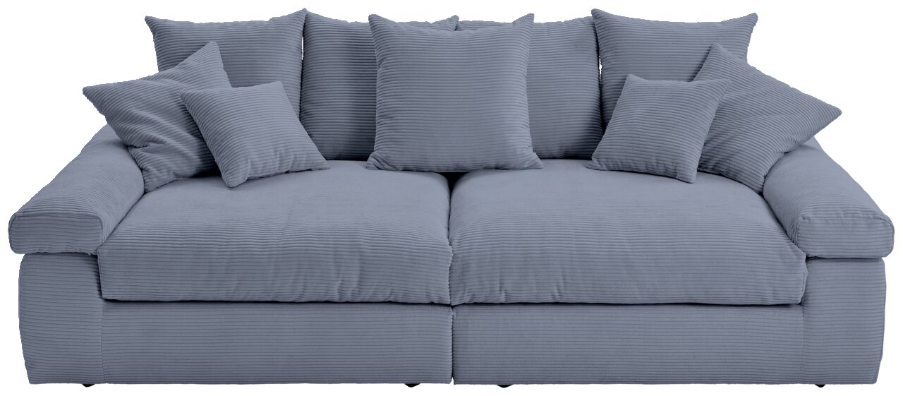 Großes, graues Big-Sofa mit mehreren Kissen, Vorderansicht