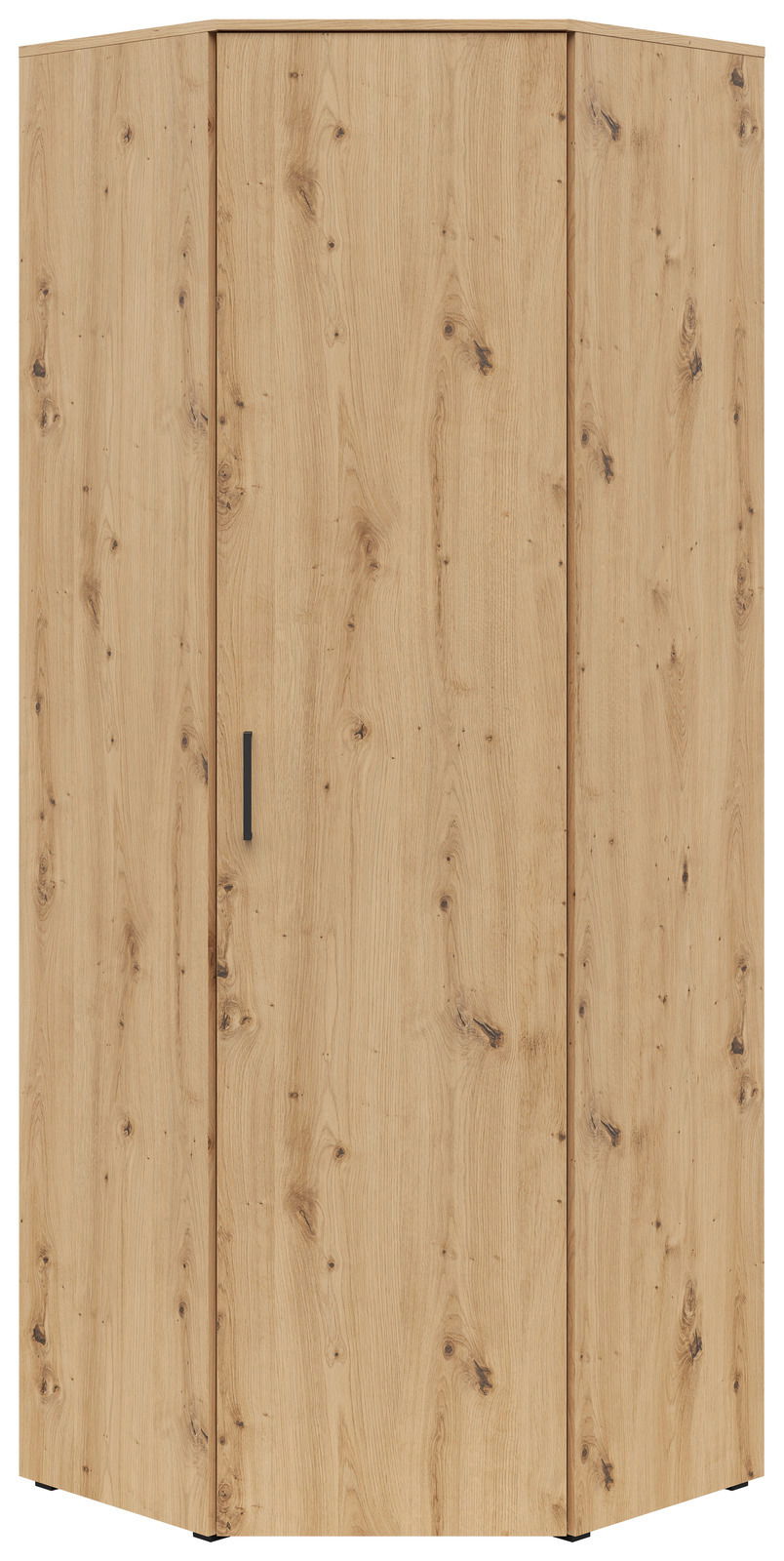 Eckschrank aus Holz mit natürlicher Maserung, frontal betrachtet