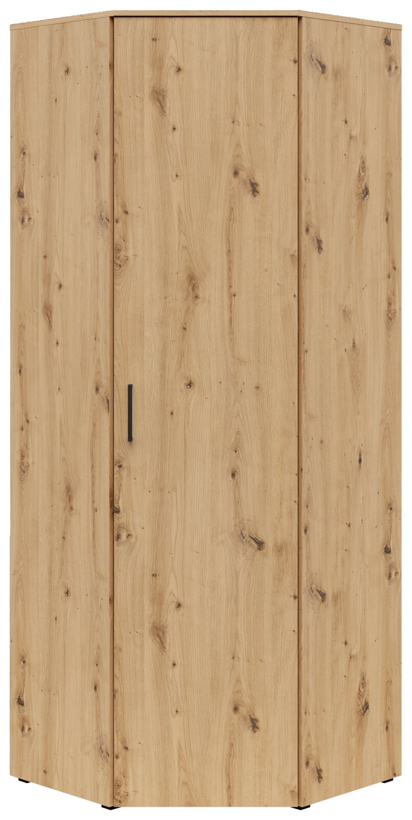 Eckschrank aus Holz mit natürlicher Maserung, frontal betrachtet