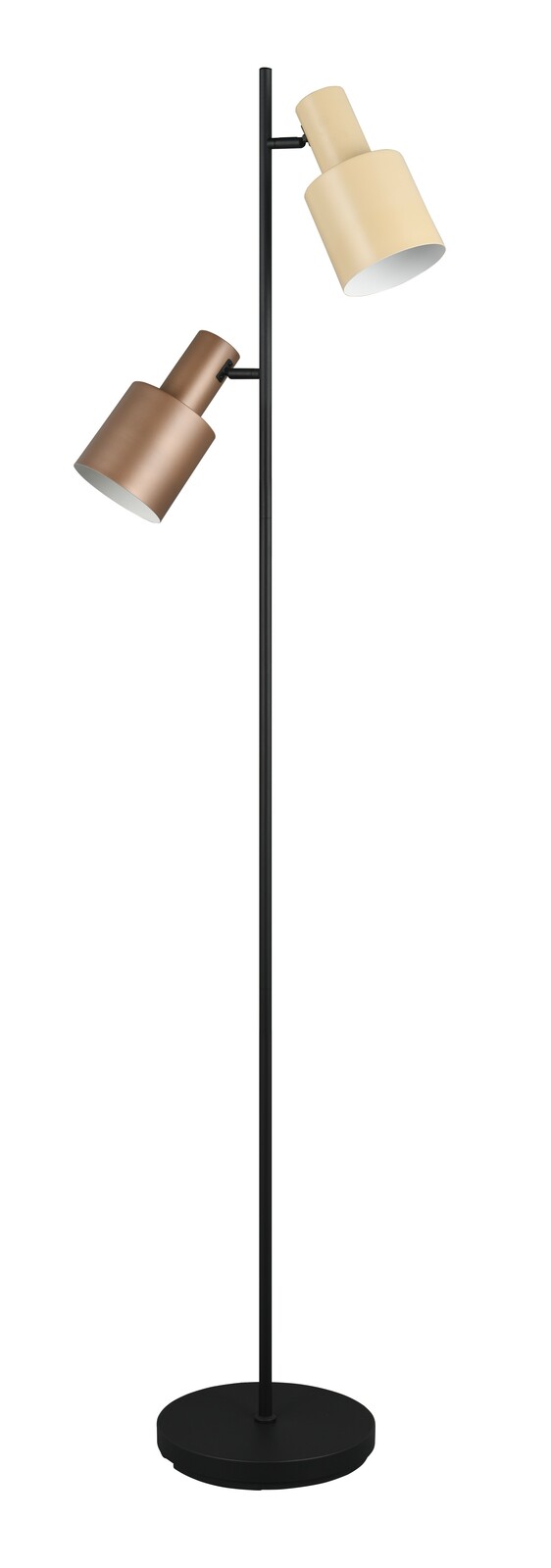 Stehleuchte Agudo mit zwei verstellbaren Lampenschirmen in Bronze und Beige, seitliche Perspektive