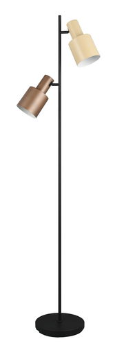 Stehleuchte Agudo mit zwei verstellbaren Lampenschirmen in Bronze und Beige, seitliche Perspektive