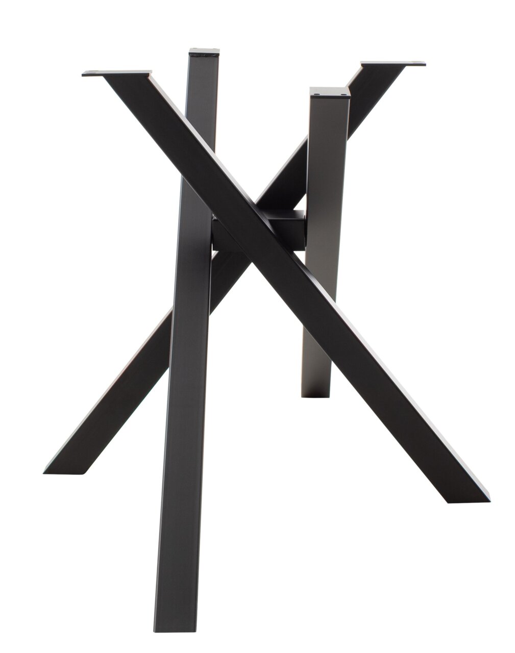 Schwarzes Tischgestell aus Metall in X-Form, seitliche Perspektive