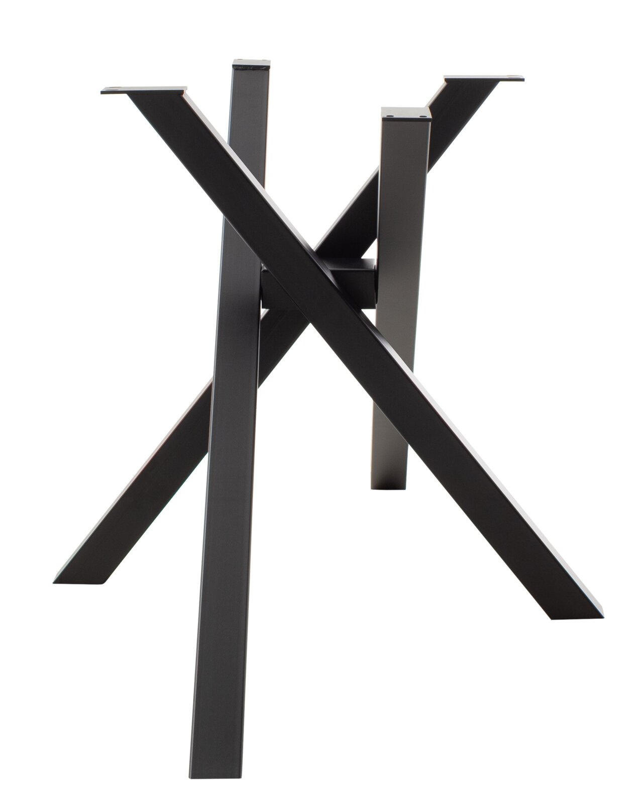 Schwarzes Tischgestell aus Metall in X-Form, seitliche Perspektive