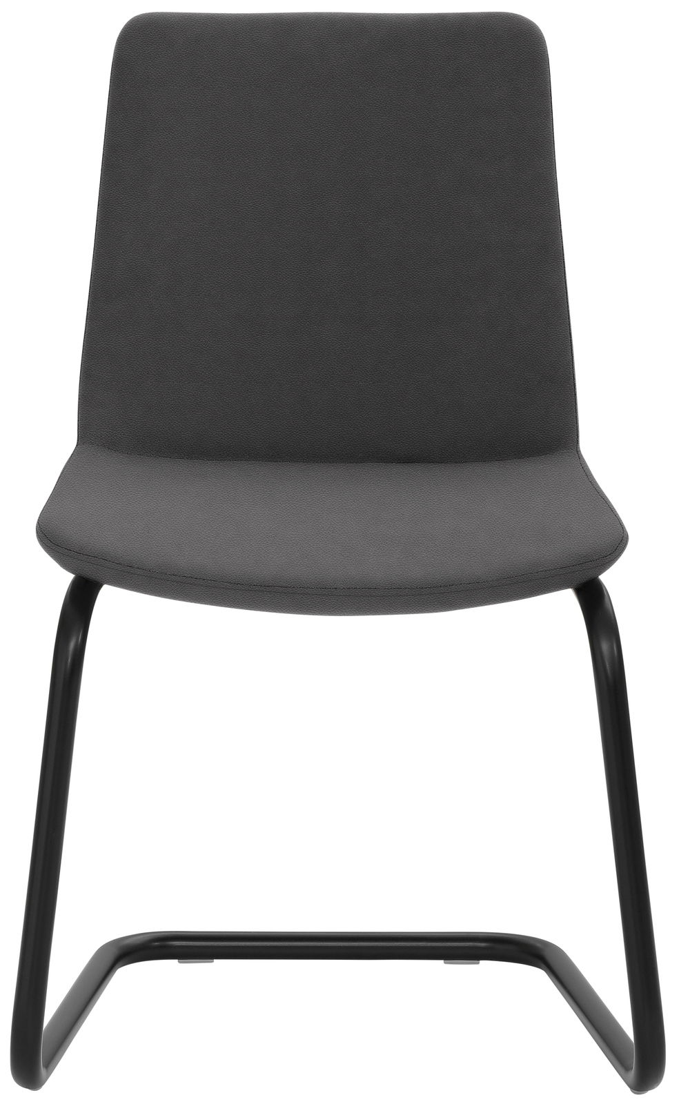 Moderner Besucher-Schwingstuhl in dunklem Stoffbezug, Frontalansicht