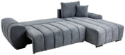 Graues, modernes Rundecksofa mit zwei Kissen, seitliche Perspektive