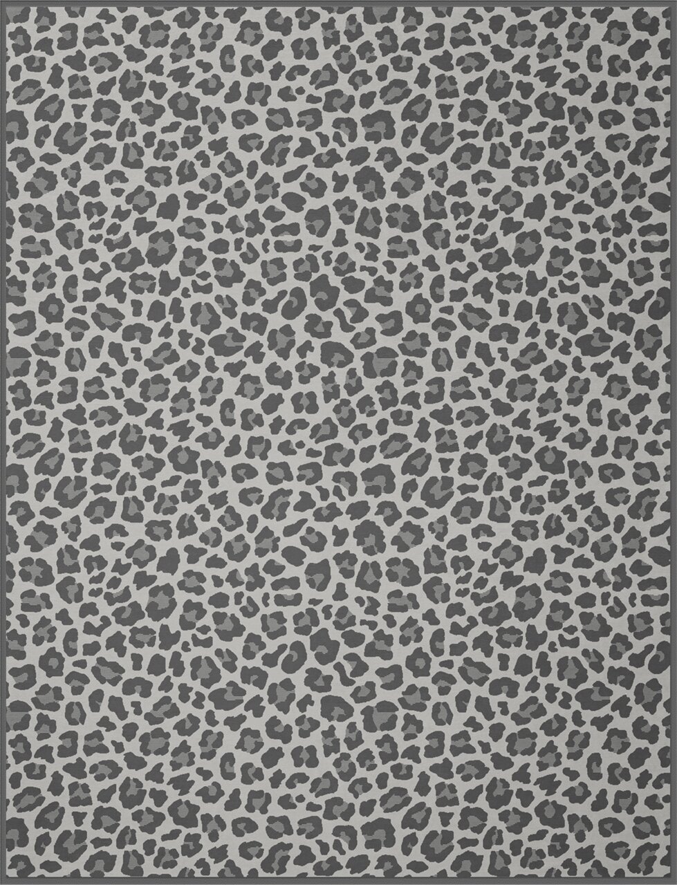 Leopardengemusterte Wohndecke in Grau- und Schwarztönen, Draufsicht
