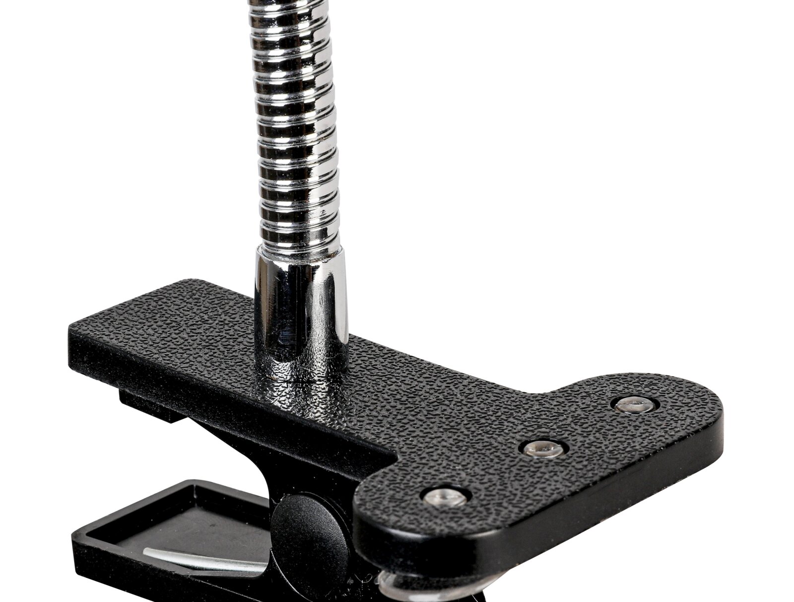 Nahaufnahme einer LED-Klemmleuchte mit flexiblem Hals und stabiler Klemme.