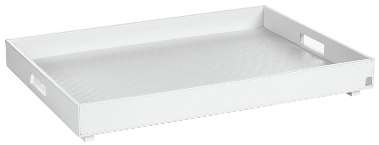 Weißes Tablett XL mit strukturiertem Boden, seitlicher Perspektive