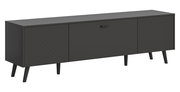 Modernes schwarzes Lowboard mit Rautenmuster auf den Türen, seitliche Perspektive