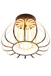 Moderne LED-Hängeleuchte mit einem eleganten, offenen Design aus Metallstreben, von unten betrachtet.