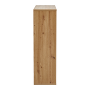 Seitenansicht eines Bücherregals aus Holz mit natürlicher Maserung