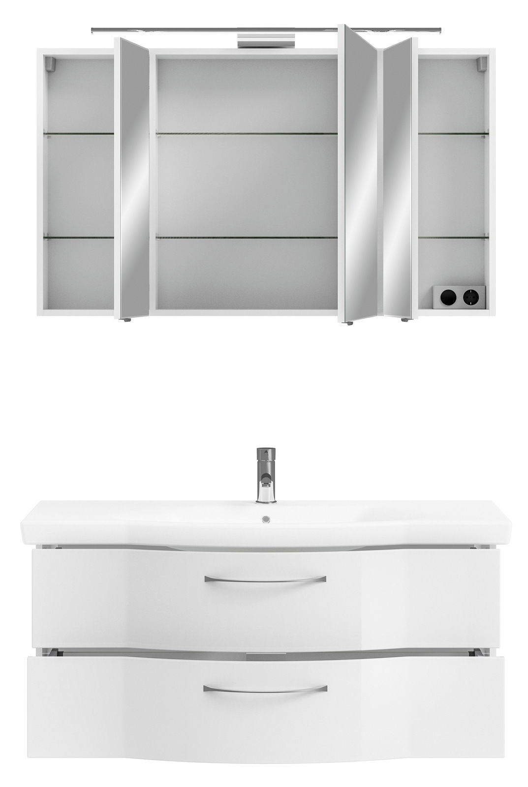 Badezimmermöbel-Set mit Spiegelschrank und Waschbeckenunterschrank, Frontalansicht