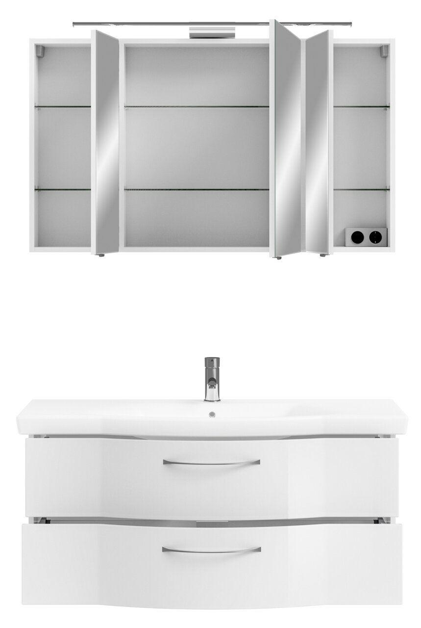Badezimmermöbel-Set mit Spiegelschrank und Waschbeckenunterschrank, Frontalansicht