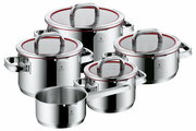 Topfset Function 4 5-tlg. aus Edelstahl mit Glasdeckeln, seitliche Perspektive