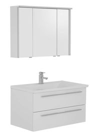 Moderne Badkombination mit Spiegelschrank und Waschbeckenunterschrank, Frontalansicht