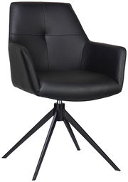 Schwarzer Armlehnstuhl mit modernem Design, vierbeiniger Metallfuß, seitliche Perspektive