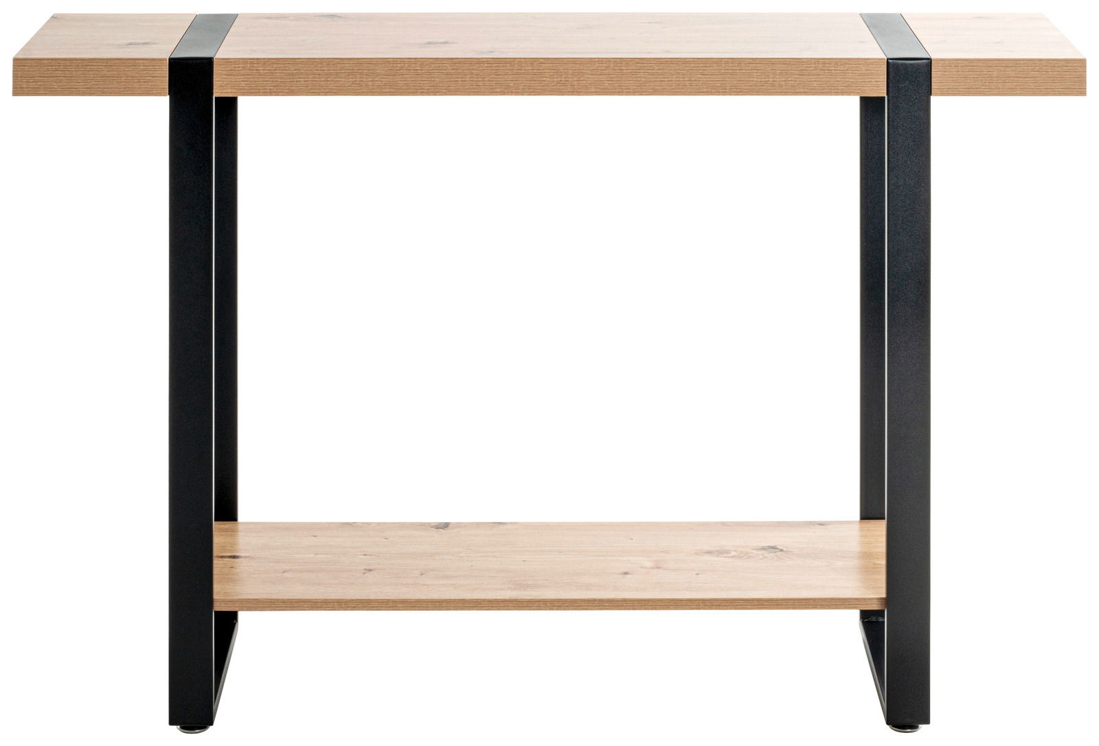 Konsole aus Holz mit schwarzem Metallgestell, frontal betrachtet