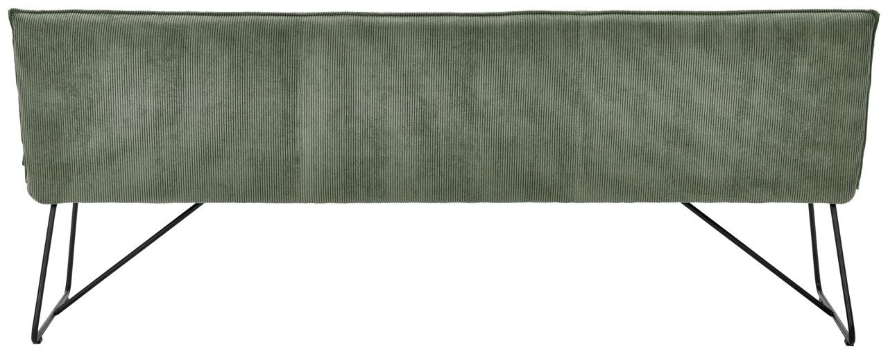 Johann Jakob Sitzbank CALAS Rückansicht einer grünen Sitzbank mit Metallbeinen