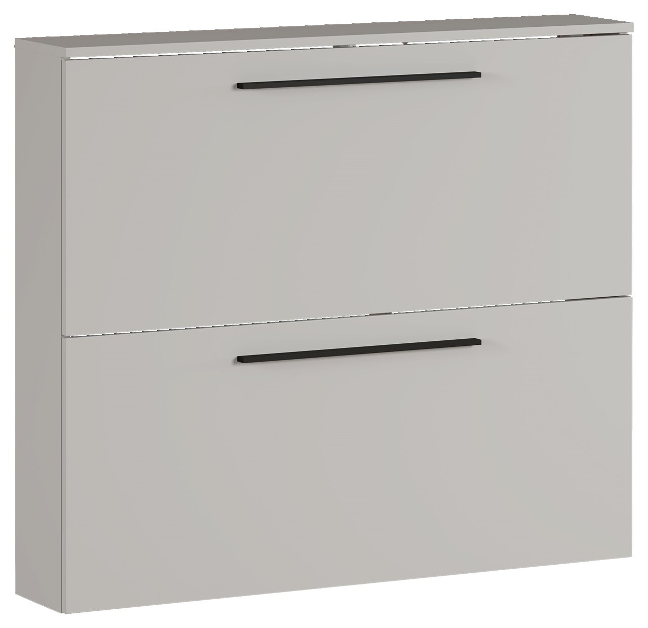 MID.YOU Schuhschrank UTAH Moderner Schuhschrank der Serie UBBE von Germania mit zwei Klappen und schwarzen Griffen, seitliche Perspektive.