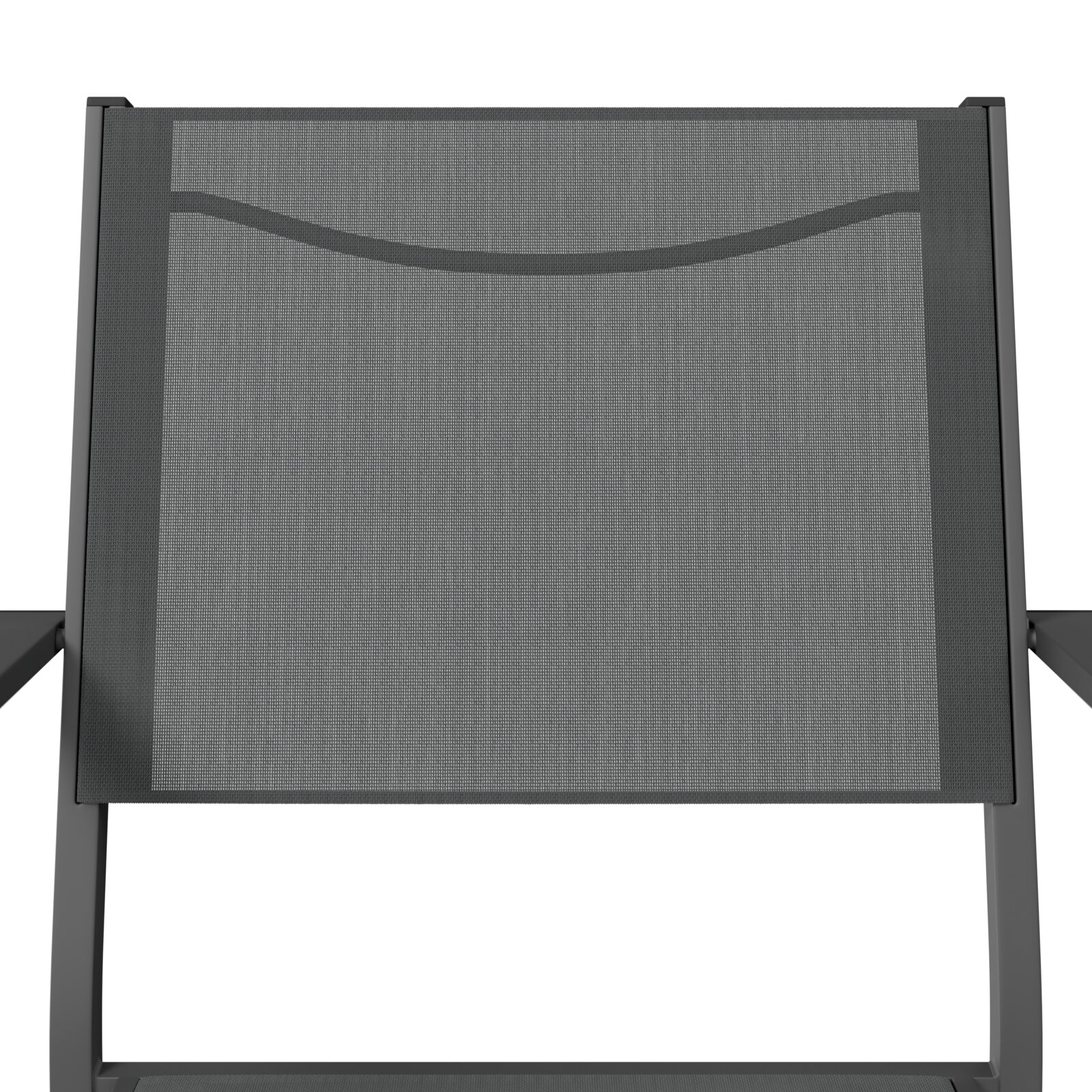 Vorderansicht eines modernen, dunkelgrauen Stapelsessels mit schlichtem Design.