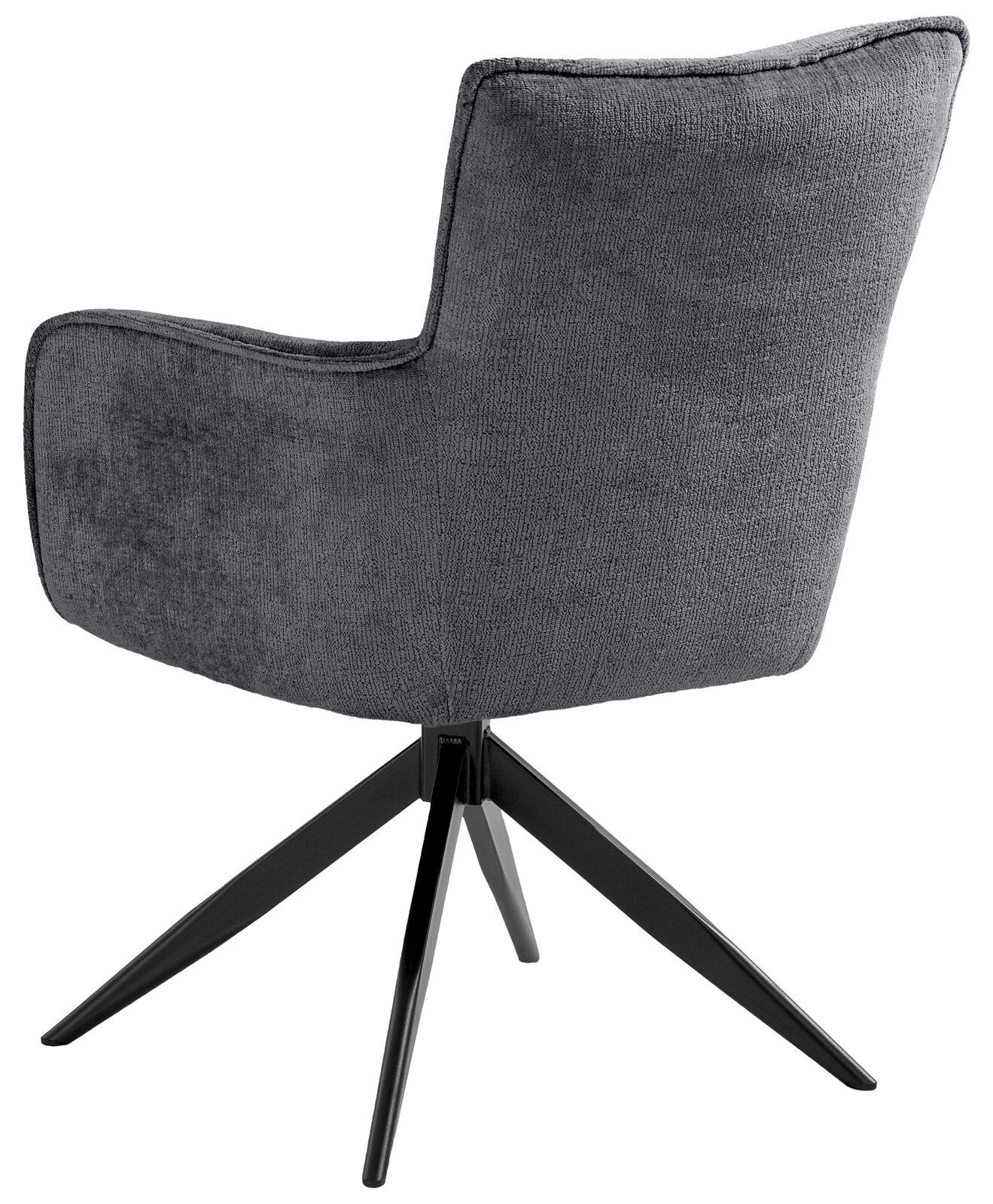 Rückansicht eines grauen Armlehnstuhls mit schwarzem Metallgestell, Set one by Musterring, Modell TUCSON