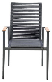 Moderner Sessel mit Metallrahmen und Holzarmlehnen, Vorderansicht