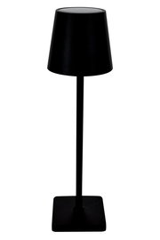 Schwarze Solarleuchte mit modernem Design, frontal abgebildet.