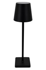 Schwarze Solarleuchte mit modernem Design, frontal abgebildet.