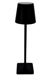 Zwarte solarlamp met een modern ontwerp, gezien van voren.