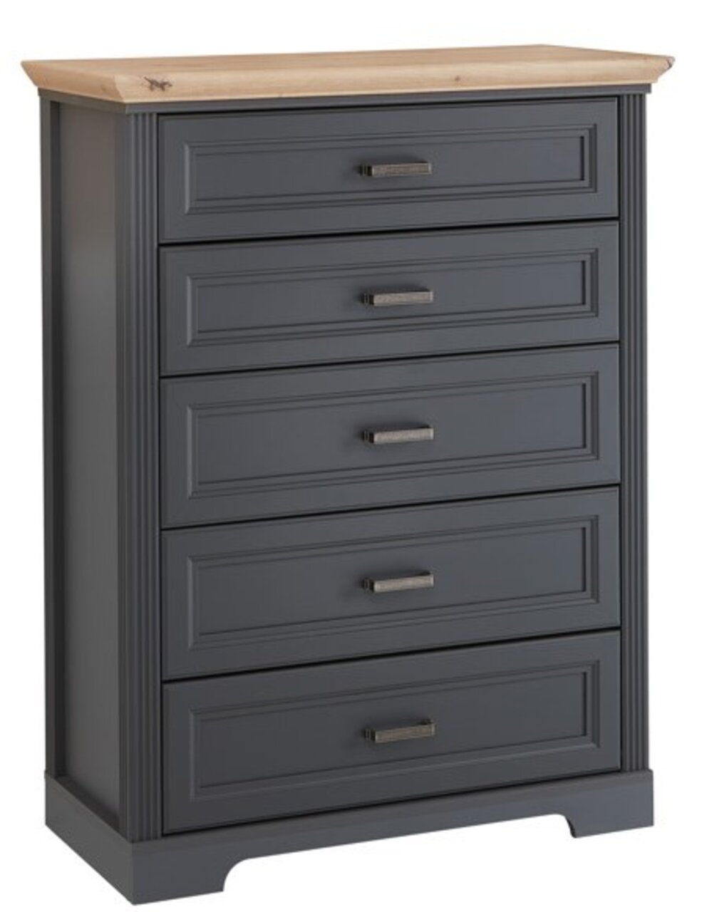 Landscape Schubkastenkommode JUDITH Schubkastenkommode mit fünf Schubladen, grauer Korpus und Holzplatte, Frontalansicht