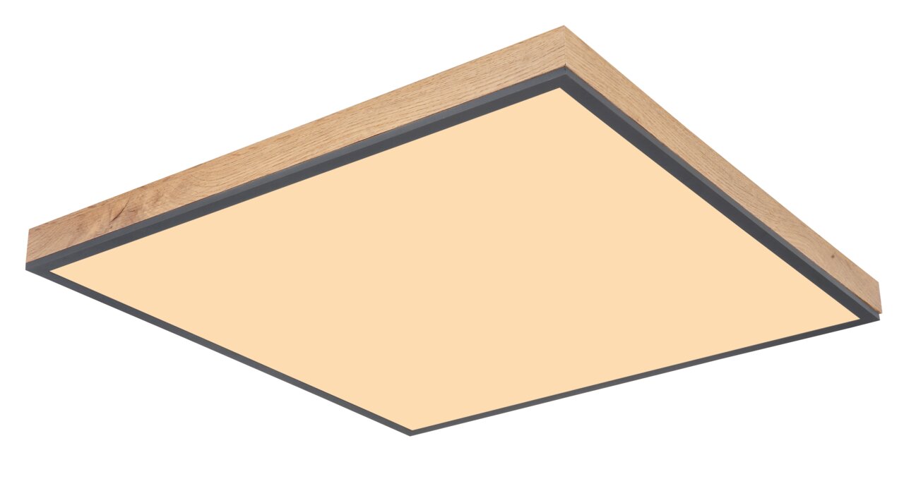 Globo Lighting Deckenleuchte DORO Moderne quadratische Deckenleuchte mit Holzrahmen, seitliche Perspektive