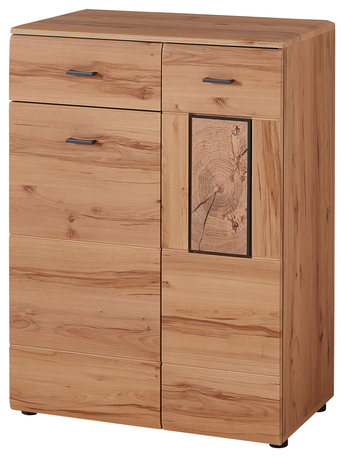 Moderner Schuhschrank aus Holz mit natürlicher Maserung, seitliche Perspektive