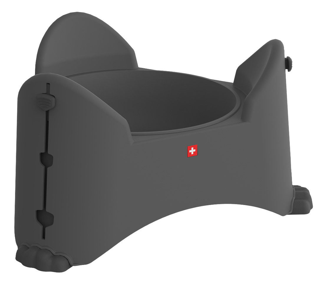 Verstellbarer Futternapf in Grau mit Schweizer Kreuz, seitliche Perspektive