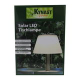 Verpackung der Solar LED Tischlampe mit 3 Helligkeitsstufen, 10 warmweißen LEDs und einer Leuchtdauer von bis zu 8 Stunden, inklusive Li-Ion Akku. Frontalansicht.