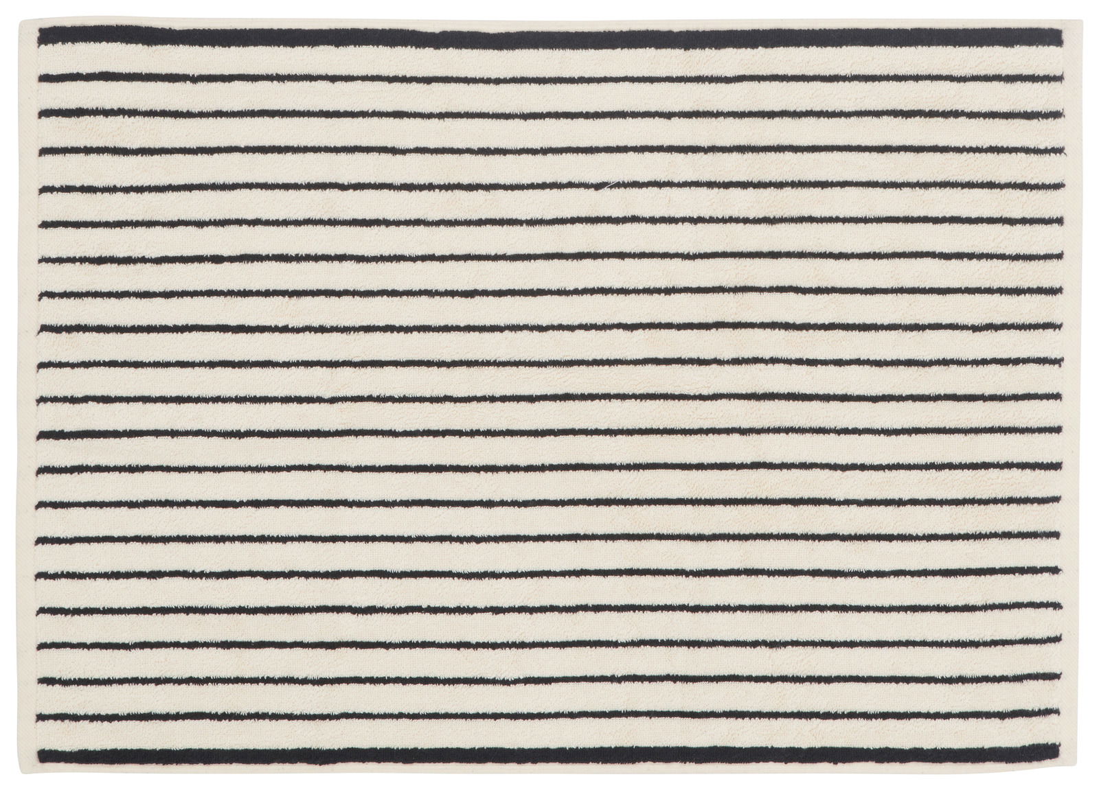 Badematte mit schwarzen horizontalen Streifen auf weißem Hintergrund, Draufsicht