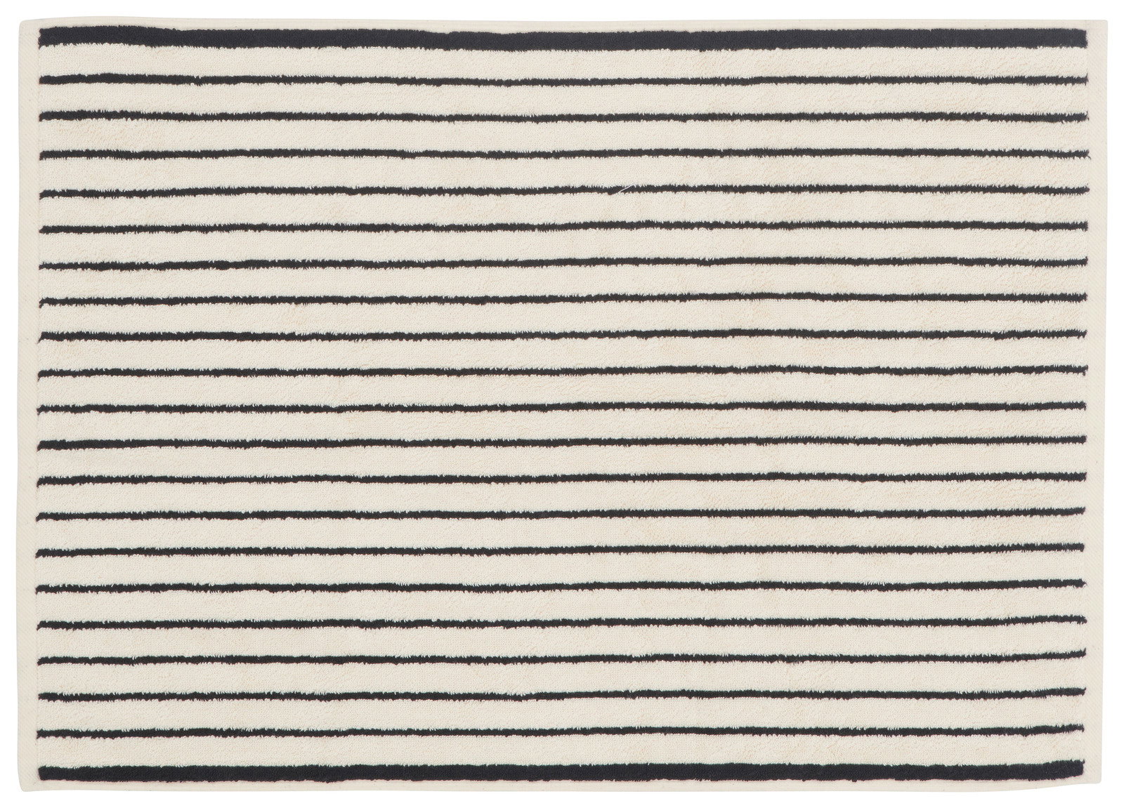Badematte mit schwarzen horizontalen Streifen auf weißem Hintergrund, Draufsicht