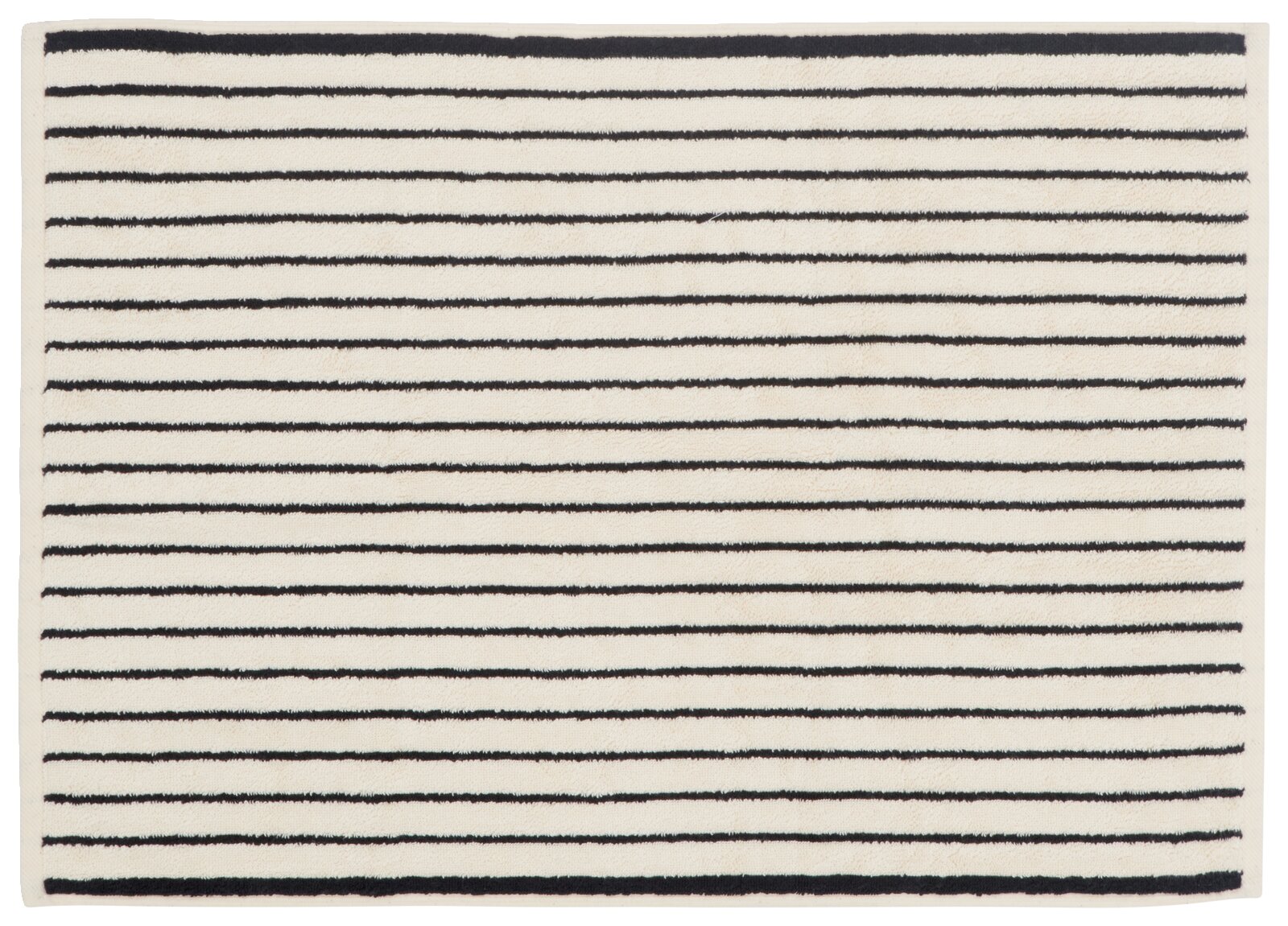 Badmat met zwarte horizontale strepen op een witte achtergrond, bovenaanzicht