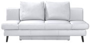 Weißes Querschläfer-Sofa mit zwei großen Rückenkissen, frontal betrachtet.