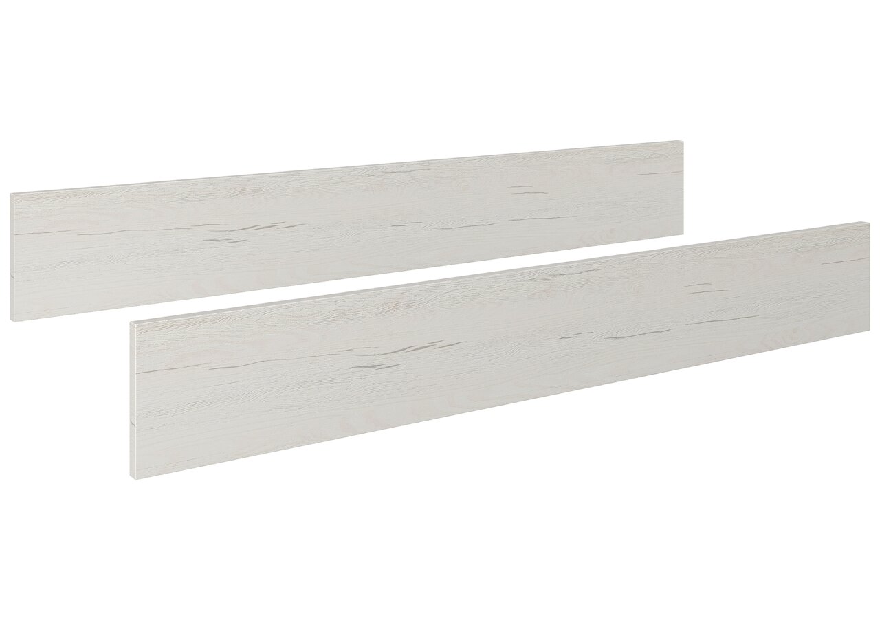 Zwei weiße Holzpaneele mit Maserung, seitliche Perspektive