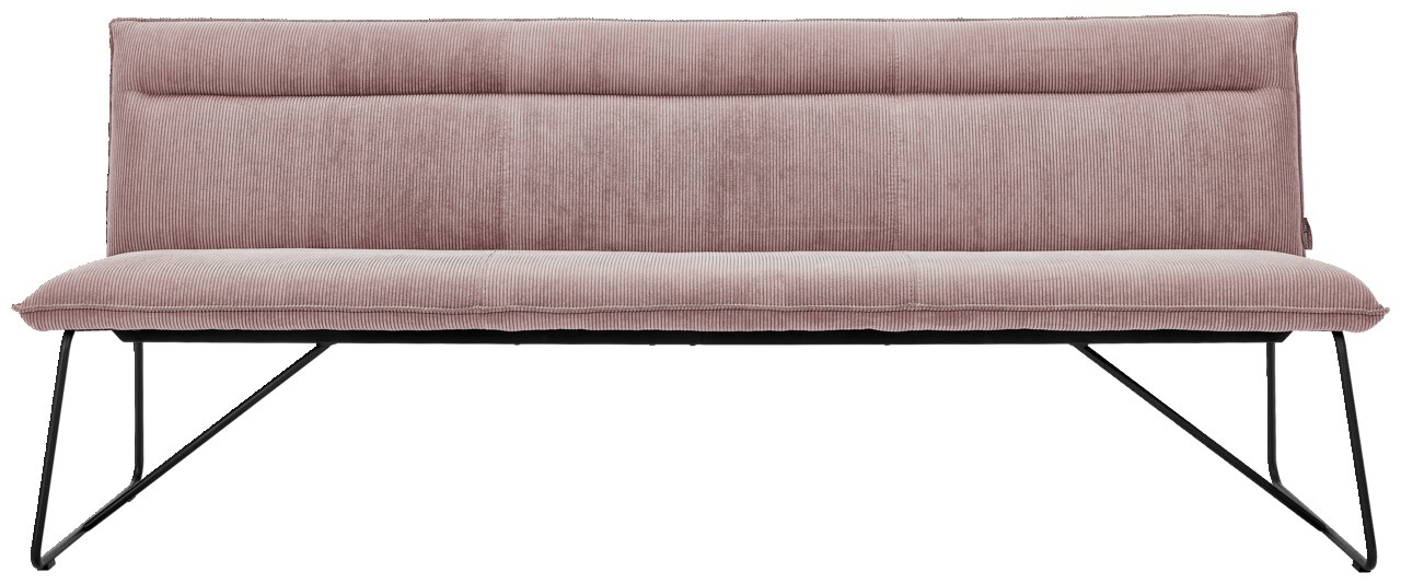 Rosa Sitzbank mit Metallbeinen, Vorderansicht